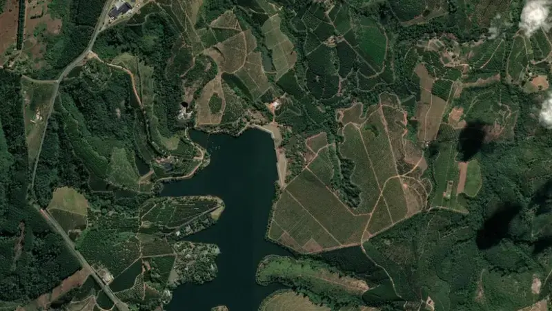 Satellite view of Da Gama Dam reservoir, Mpumalanga, South Africa