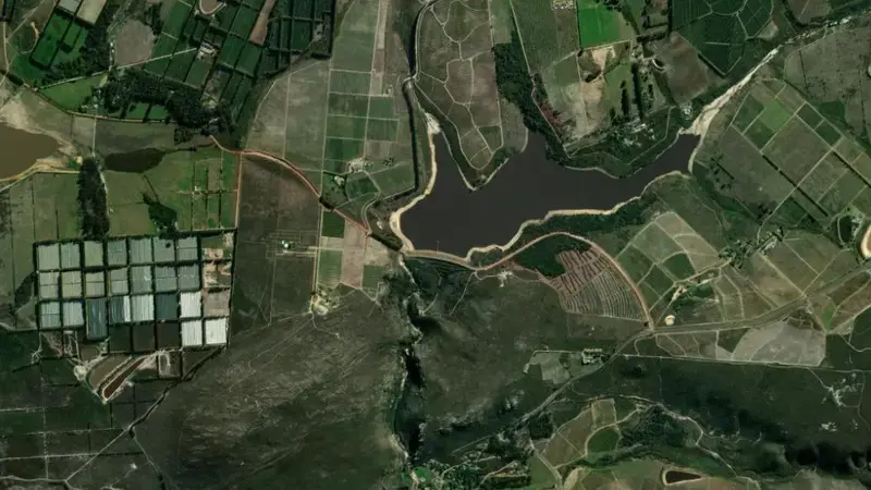 Satellite view of De Bos Dam reservoir, Western Cape, South Africa