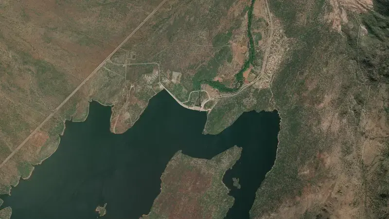Satellite view of De Hoop Dam reservoir, Limpopo, South Africa