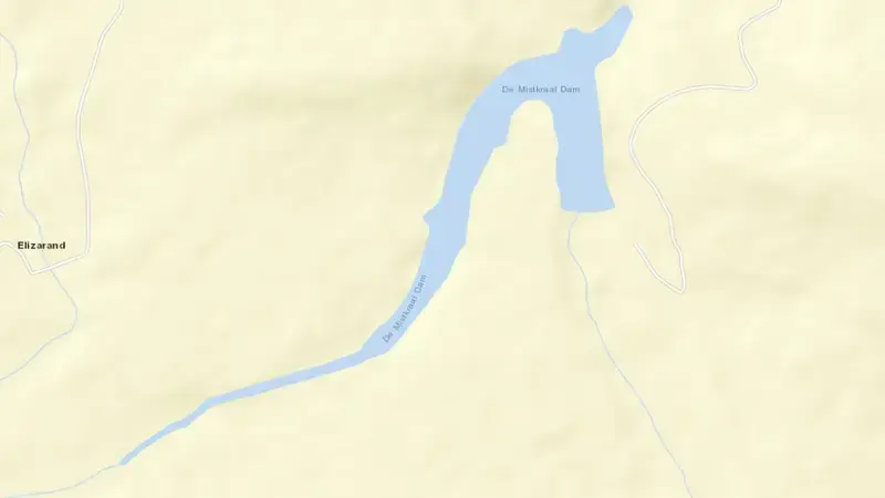 Road map of De Mistkraal Dam reservoir, Eastern Cape, South Africa