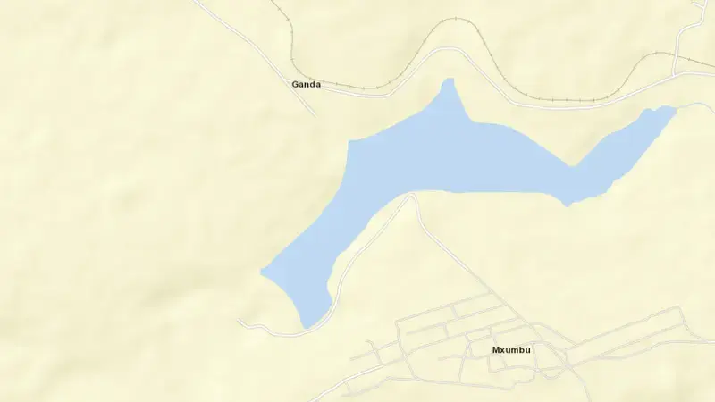 Road map of Debe Dam reservoir, Eastern Cape, South Africa