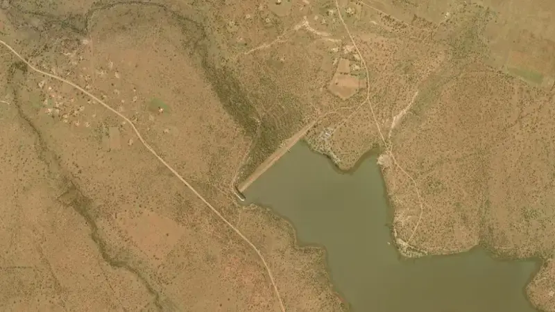 Satellite view of Disaneng Dam reservoir, North West, South Africa