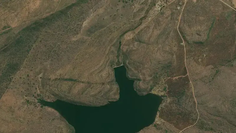 Satellite view of Doorndraai Dam reservoir, Limpopo, South Africa