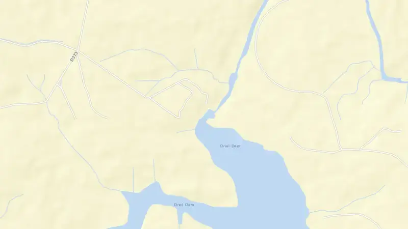 Road map of Driel Barrage Dam reservoir, KwaZulu-Natal, South Africa