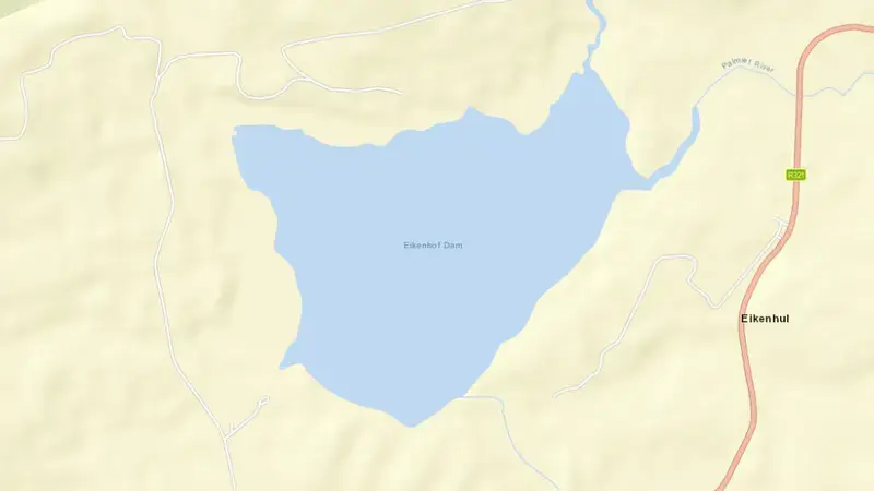 Road map of Eikenhof Dam reservoir, Western Cape, South Africa