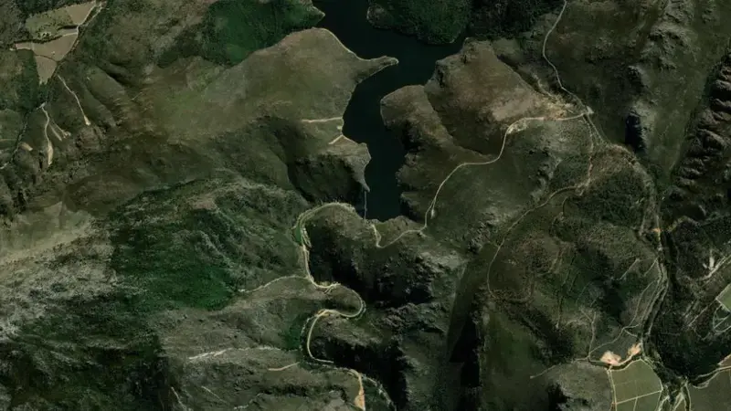 Satellite view of Elandskloof Dam reservoir, Western Cape, South Africa
