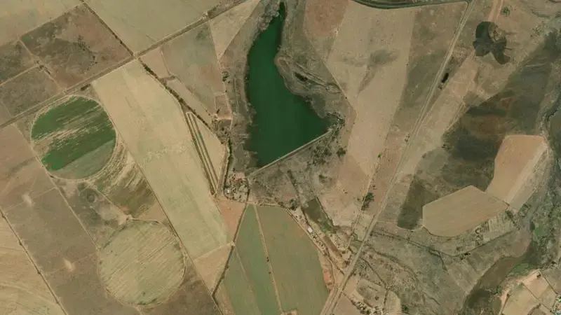 Satellite view of Elandskuil Dam reservoir, North West, South Africa