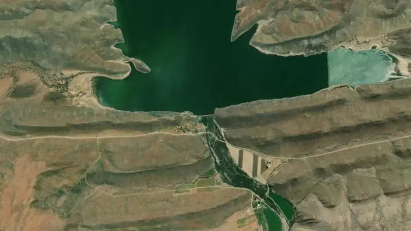 Satellite view of Floriskraal Dam reservoir, Western Cape, South Africa