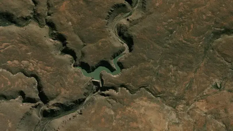 Satellite view of Gamka Dam reservoir, Western Cape, South Africa