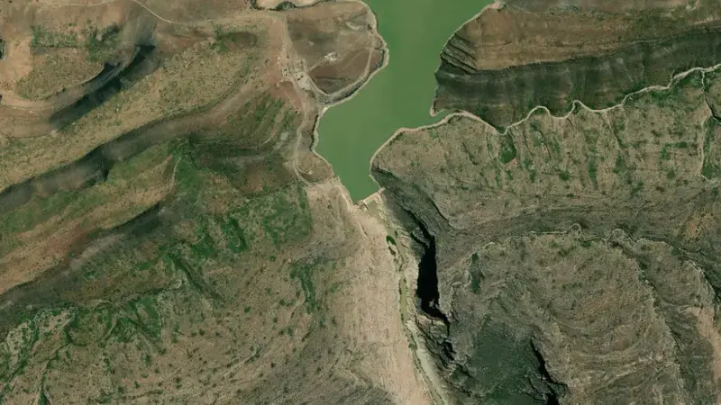 Satellite view of Gamkapoort Dam reservoir, Western Cape, South Africa