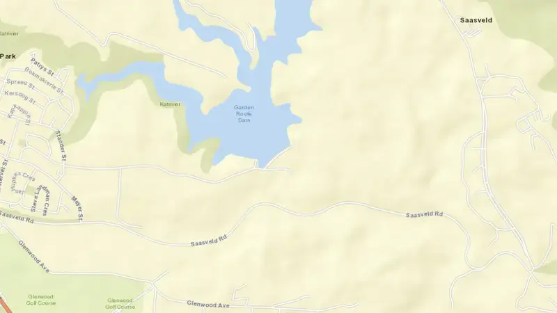 Road map of Garden Route Dam reservoir, Western Cape, South Africa