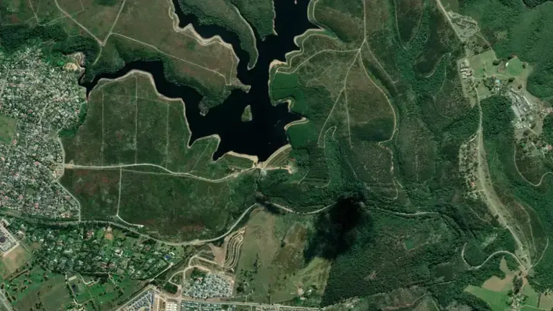 Satellite view of Garden Route Dam reservoir, Western Cape, South Africa