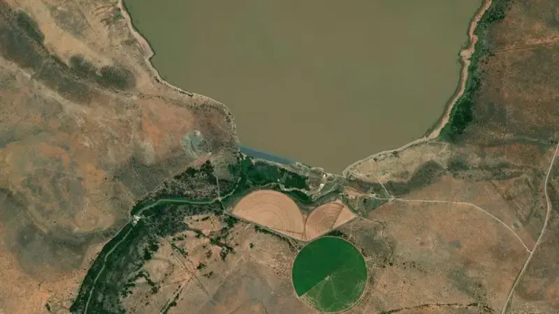 Satellite view of Grassridge Dam reservoir, Eastern Cape, South Africa