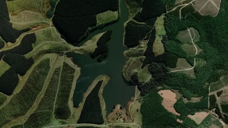 Satellite view of Gubu Dam reservoir, Eastern Cape, South Africa