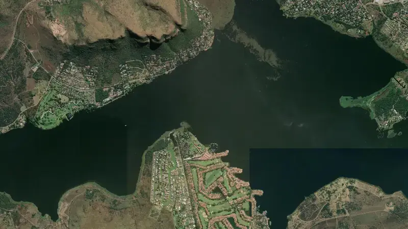 Satellite view of Hartbeespoort Dam reservoir, North West, South Africa