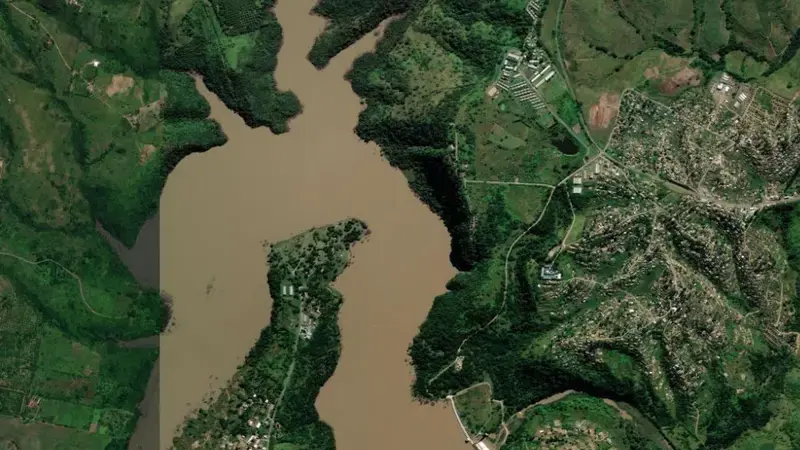 Satellite view of Hazelmere Dam reservoir, KwaZulu-Natal, South Africa