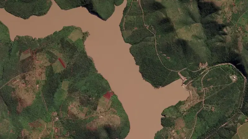 Satellite view of Hluhluwe Dam reservoir, KwaZulu-Natal, South Africa