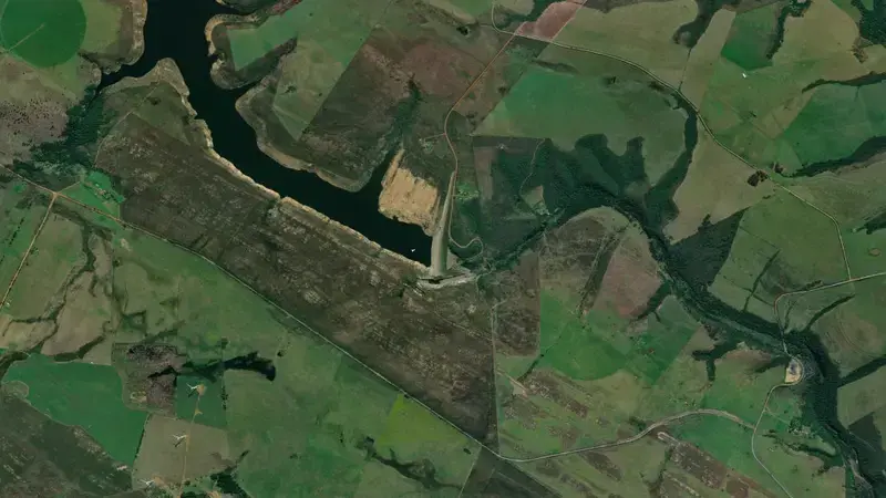 Satellite view of Impofu Dam reservoir, Eastern Cape, South Africa
