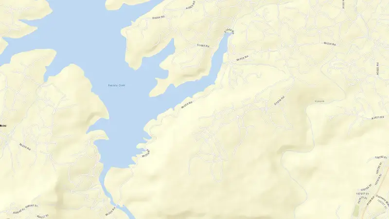 Road map of Inanda Dam reservoir, KwaZulu-Natal, South Africa