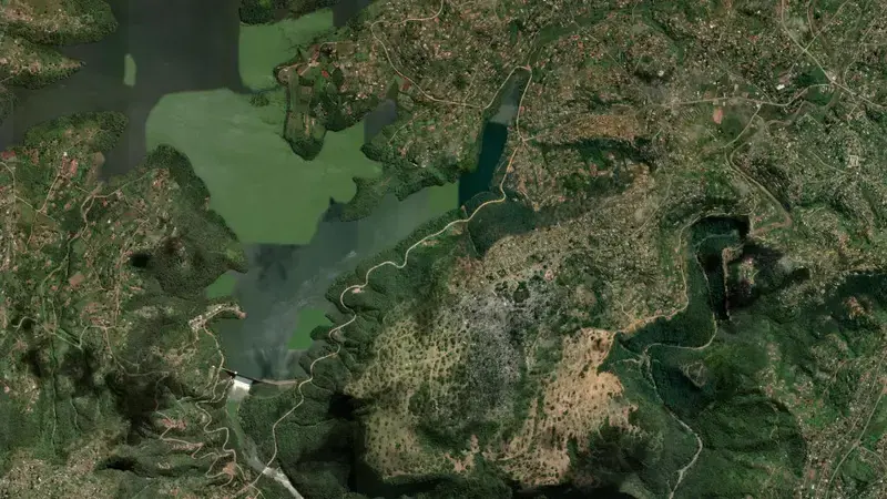 Satellite view of Inanda Dam reservoir, KwaZulu-Natal, South Africa