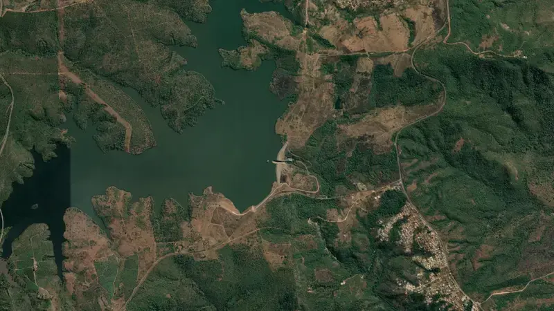 Satellite view of Inyaka Dam reservoir, Mpumalanga, South Africa