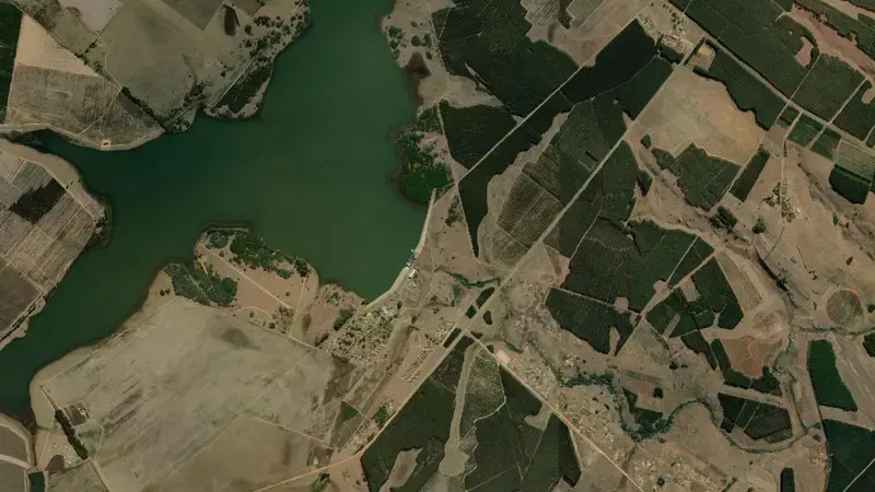 Satellite view of Jericho Dam reservoir, Mpumalanga, South Africa