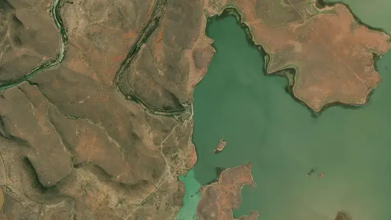 Satellite view of Kalkfontein Dam reservoir, Free State, South Africa