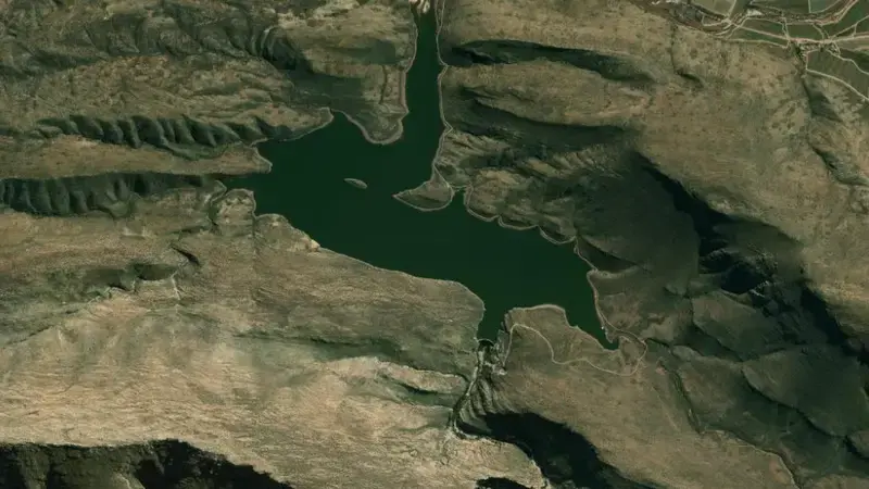 Satellite view of Keerom Dam reservoir, Western Cape, South Africa