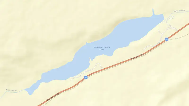 Road map of Klein-Maricopoort Dam reservoir, North West, South Africa