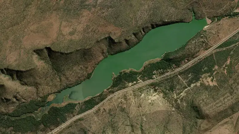 Satellite view of Klein-Maricopoort Dam reservoir, North West, South Africa