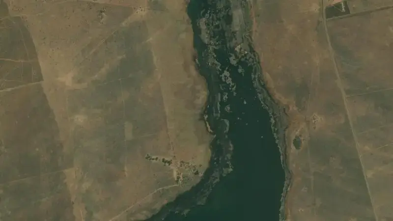 Satellite view of Klerkskraal Dam reservoir, North West, South Africa