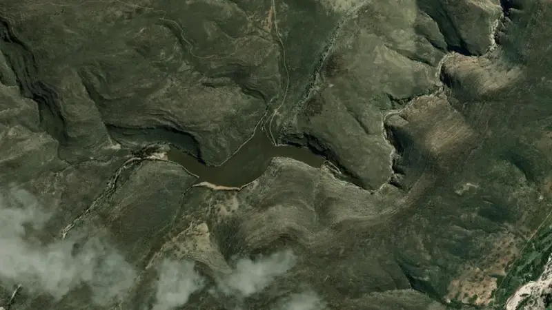 Satellite view of Klipberg Dam reservoir, Western Cape, South Africa