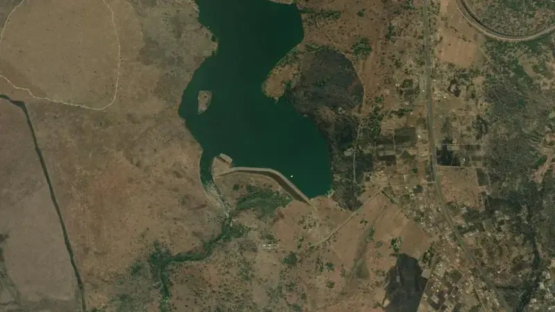 Satellite view of Klipfontein Dam reservoir, KwaZulu-Natal, South Africa