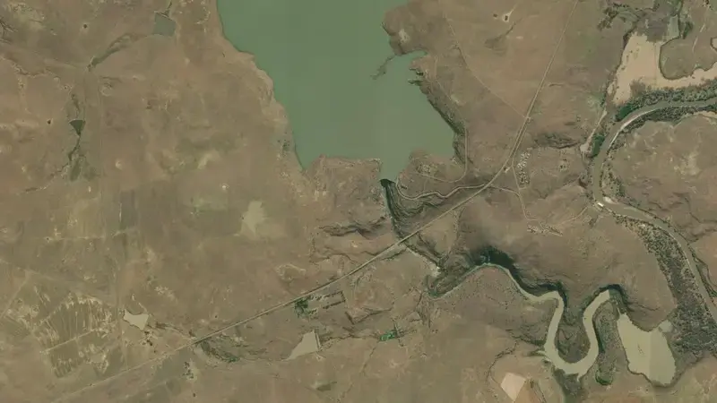 Satellite view of Knellpoort Dam reservoir, Free State, South Africa