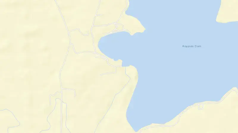 Road map of Koppies Dam reservoir, Free State, South Africa