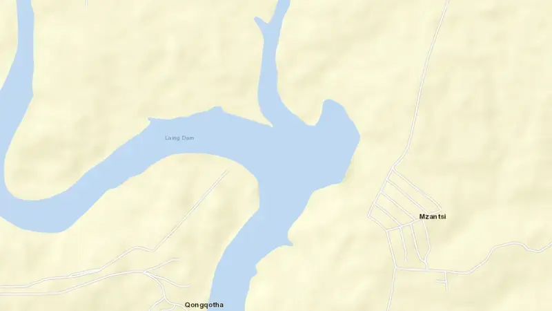 Road map of Laing Dam reservoir, Eastern Cape, South Africa