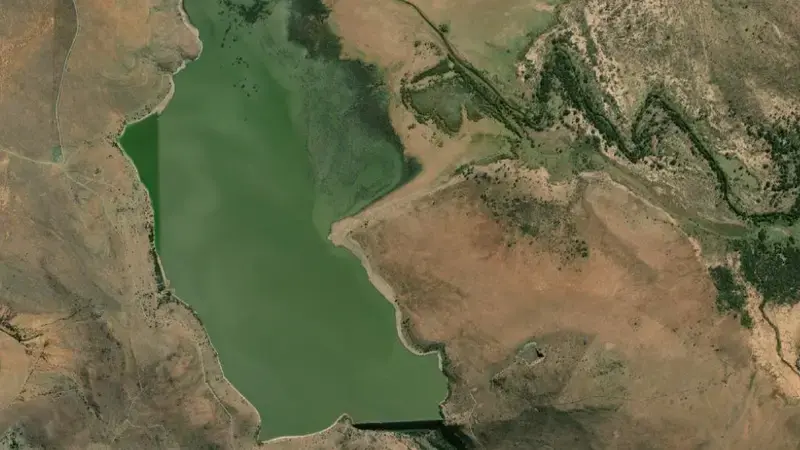 Satellite view of Lake Arthur Dam reservoir, Eastern Cape, South Africa