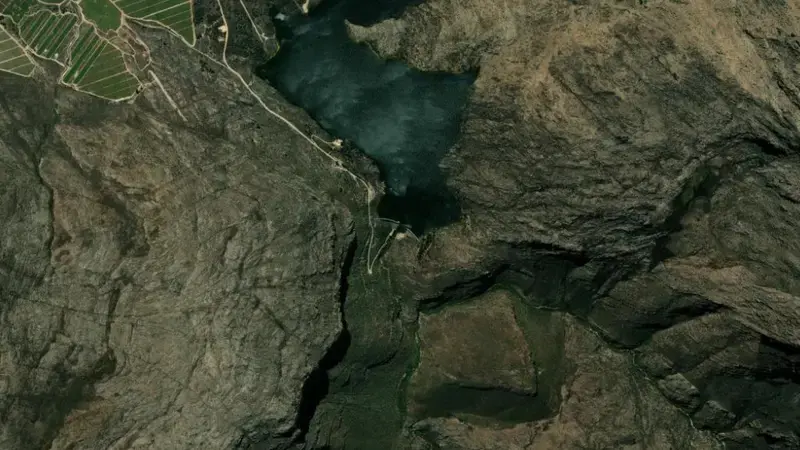 Satellite view of Lakenvallei Dam reservoir, Western Cape, South Africa