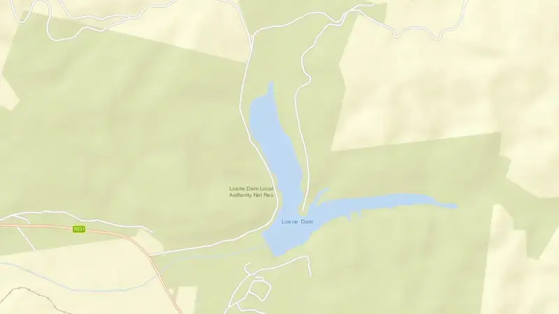 Road map of Loerie Dam reservoir, Eastern Cape, South Africa