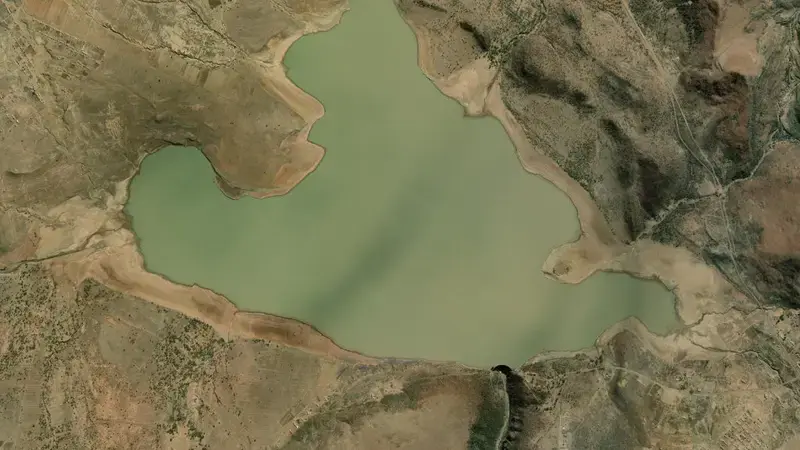 Satellite view of Lubisi Dam reservoir, Eastern Cape, South Africa