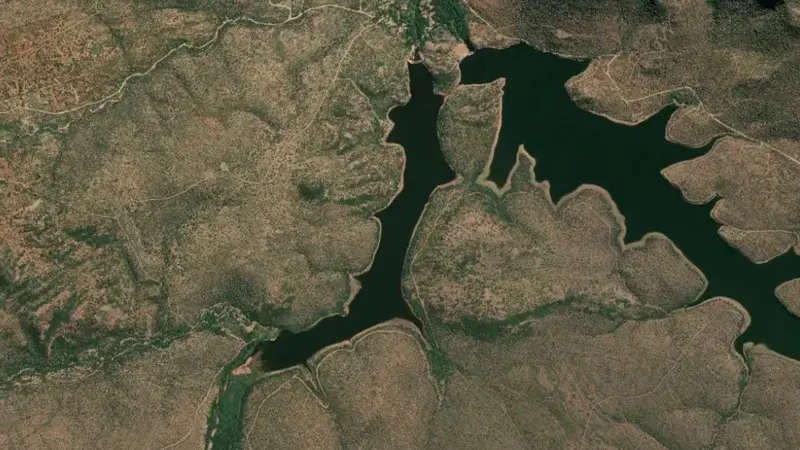 Satellite view of Luphephe Dam reservoir, Limpopo, South Africa