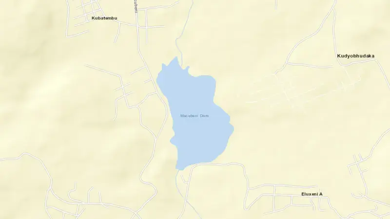 Road map of Macubeni Dam reservoir, Eastern Cape, South Africa