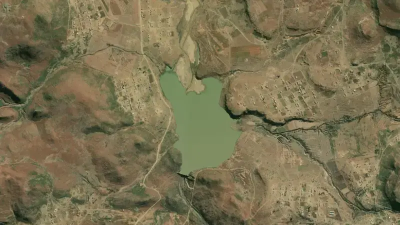 Satellite view of Macubeni Dam reservoir, Eastern Cape, South Africa