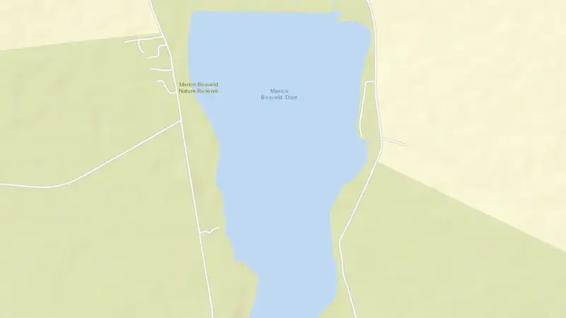 Road map of Marico-Bosveld Dam reservoir, North West, South Africa