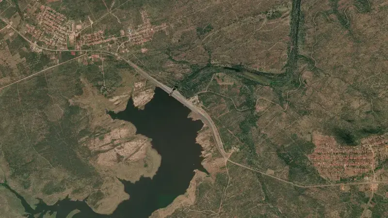 Satellite view of Middel-Letaba Dam reservoir, Limpopo, South Africa
