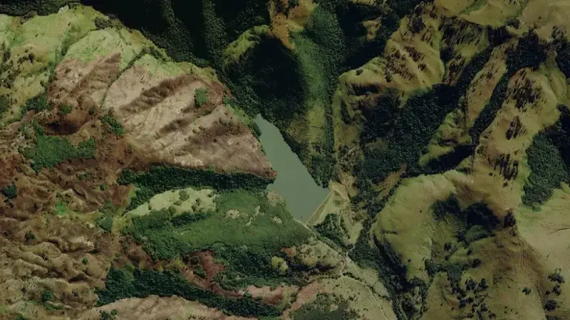Satellite view of Mnyameni Dam reservoir, Eastern Cape, South Africa