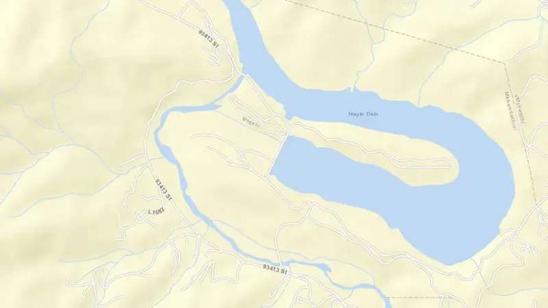 Road map of Nagle Dam reservoir, KwaZulu-Natal, South Africa