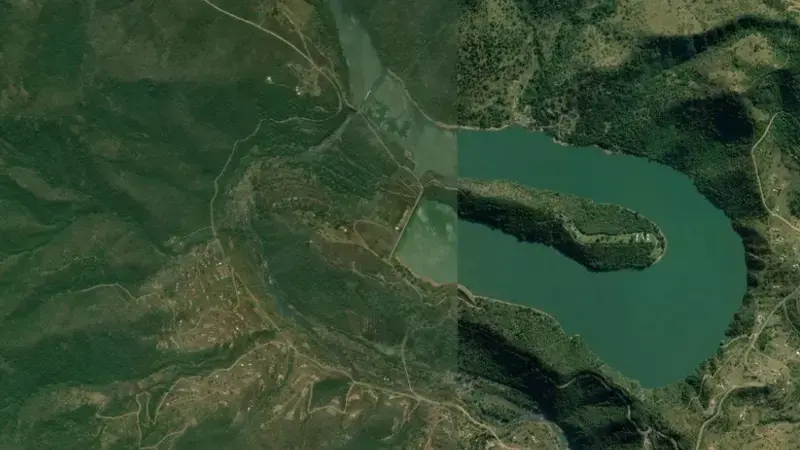 Satellite view of Nagle Dam reservoir, KwaZulu-Natal, South Africa