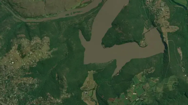 Satellite view of Nahoon Dam reservoir, Eastern Cape, South Africa