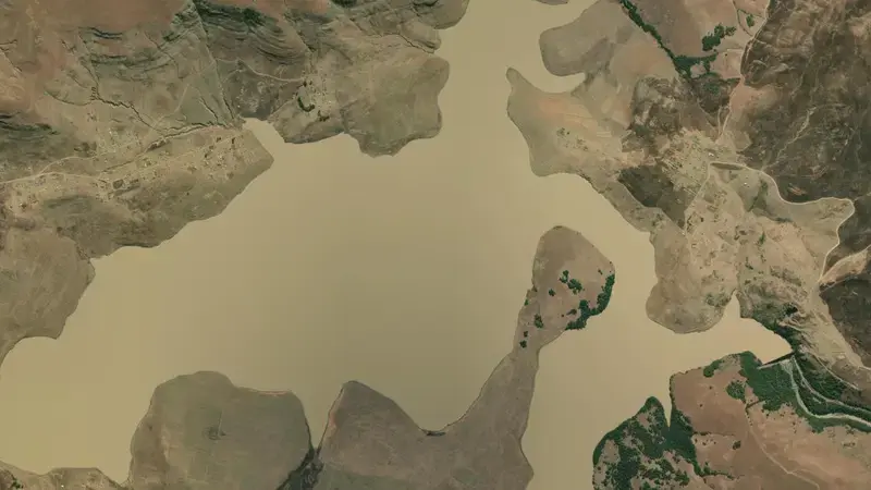 Satellite view of Ncora Dam reservoir, Eastern Cape, South Africa